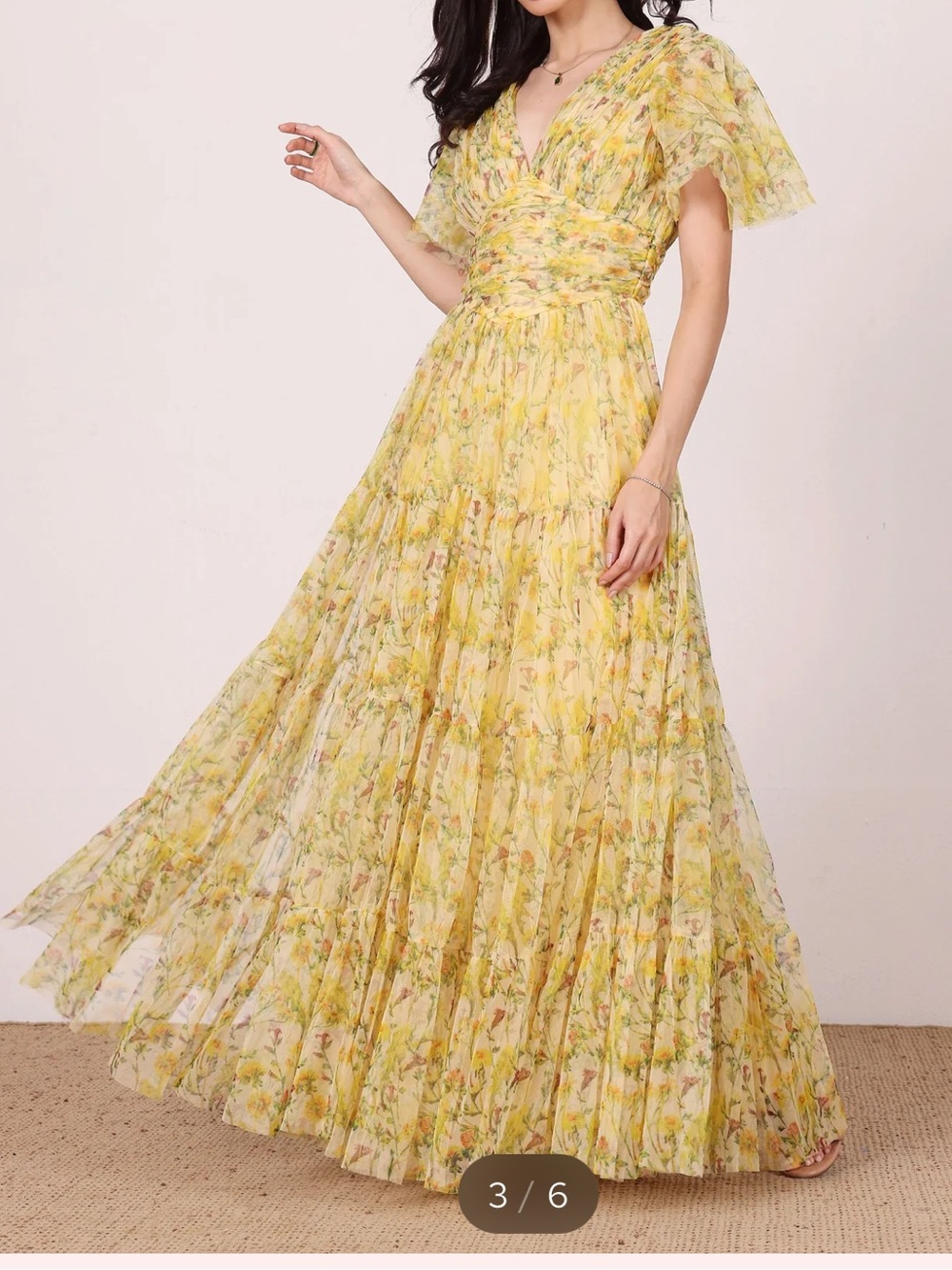 Yellow Floral V-Neck Maxi Dress - Picture 2 of 5